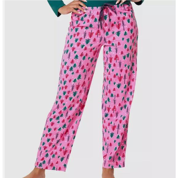 HUE Womens Medium Holiday Pajama Lounge Set Christmas Trees Pink & Green NEW! - Picture 2 of 10